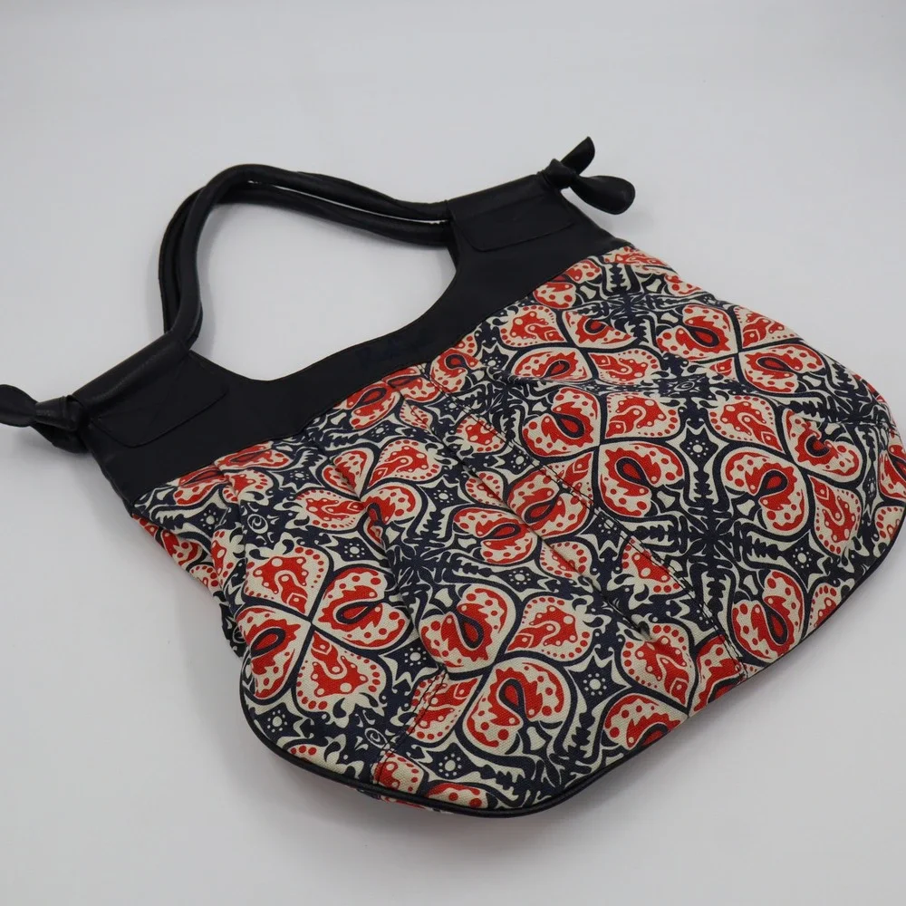 Rip Curl Hobo Bag Womens Medium Navy Red Paisley Cotton Faux Leather Trim Boho